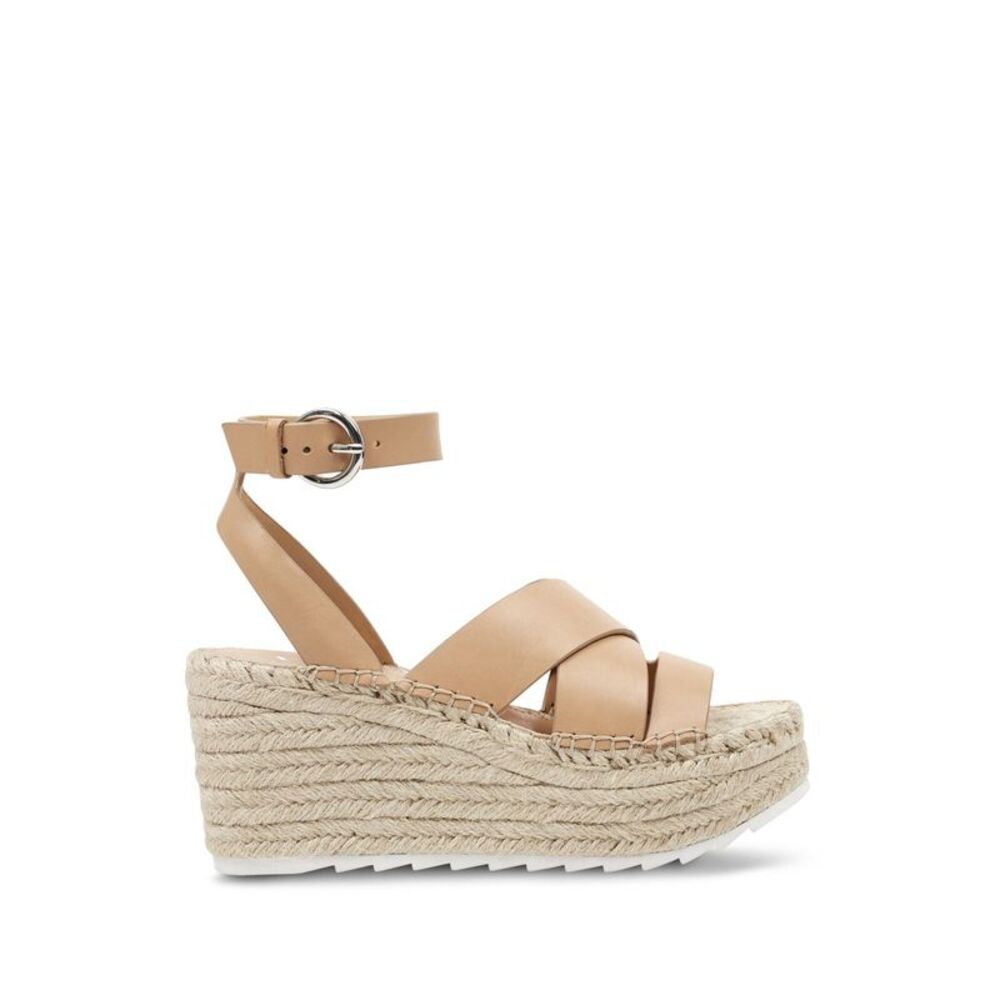 MARC FISHER Womens Beige 2" Platform Raffa Wedge Leather Espadrille Shoes 10 M